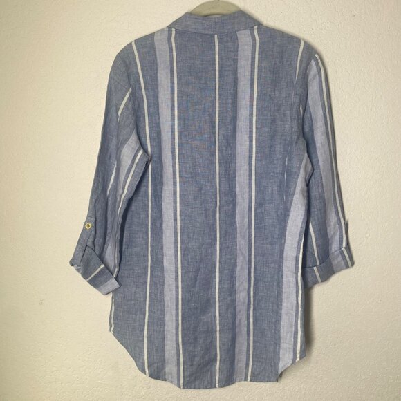 Ellen Tracy Top Womens size Large Blue & White Striped Shirt With Zipper & Pocke - Picture 10 of 15